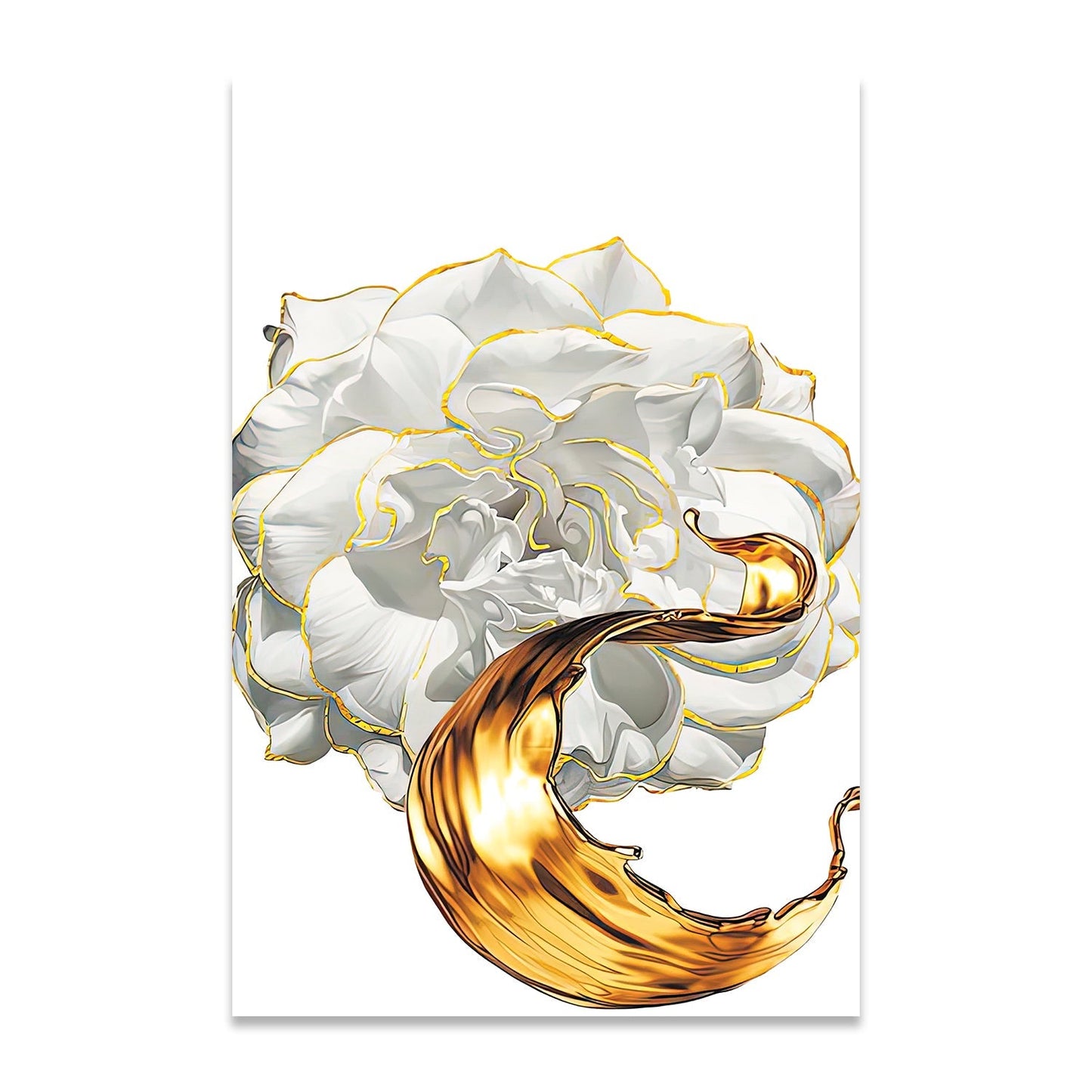 SULC-27 LETO White Rose With Golden Edge Modern Acrylic Wall Art