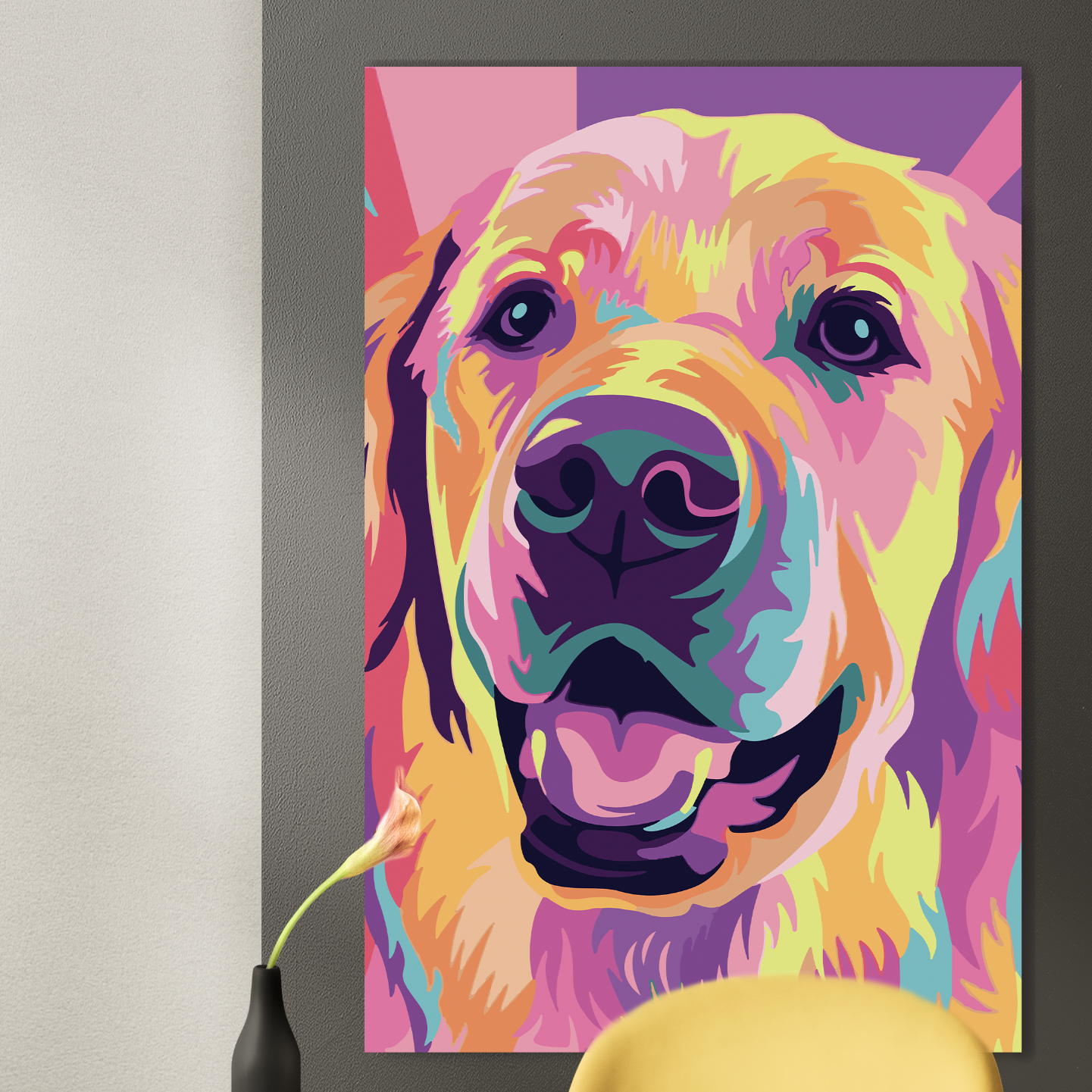 GOLDEN Retriever Pop Art Modern Acrylic Wall Art