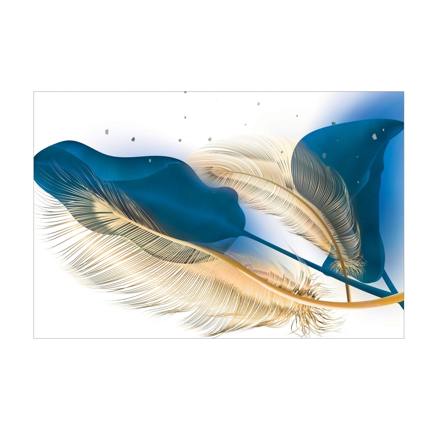 PALC-42 LEAVES Turquoise, Gold / Silver Feather Modern Acrylic Wall Art