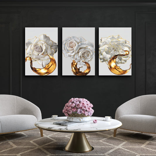 SULC-27 LETO White Rose With Golden Edge Modern Acrylic Wall Art