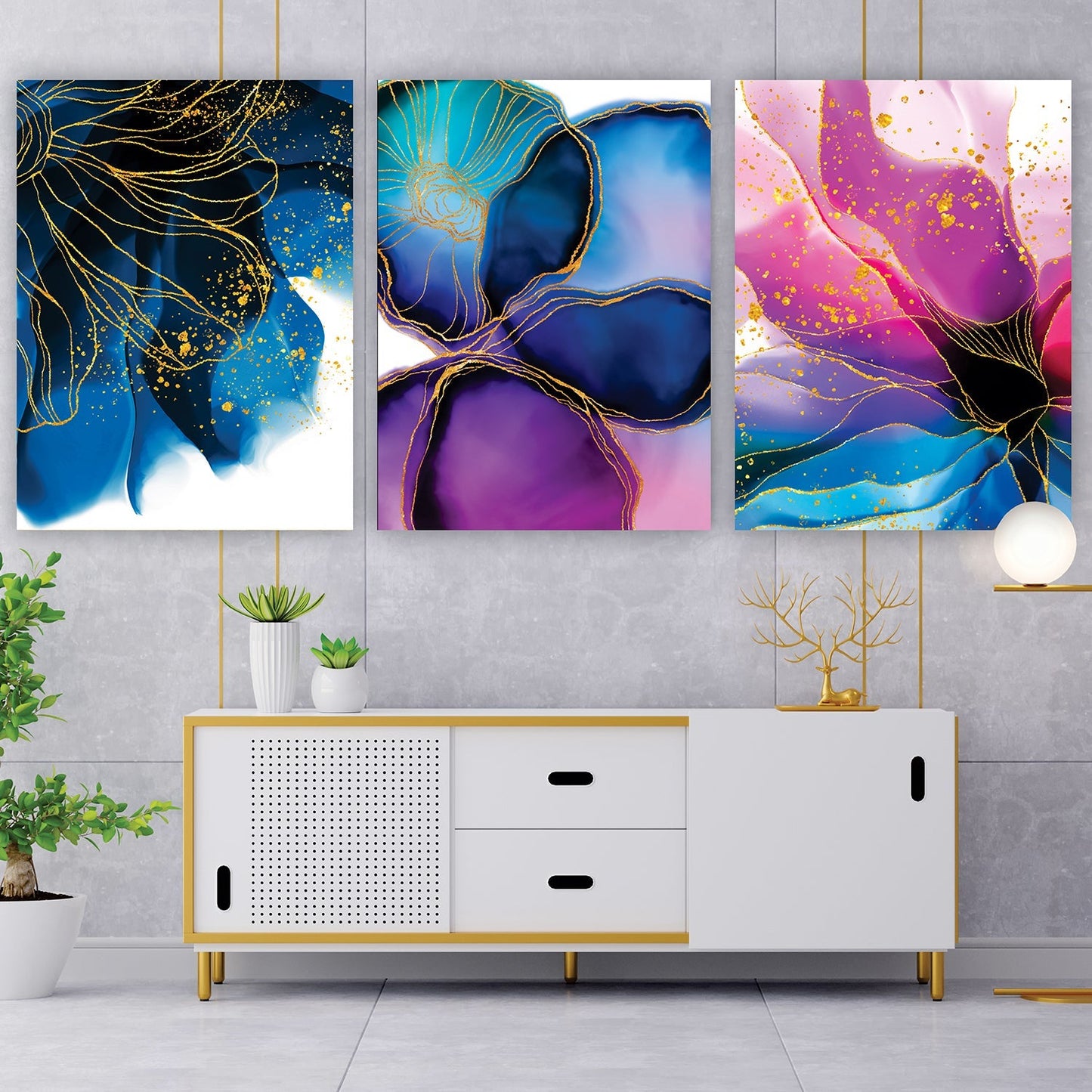SULC-51 CATE Multi Colored Floral Modern Acrylic Wall Art