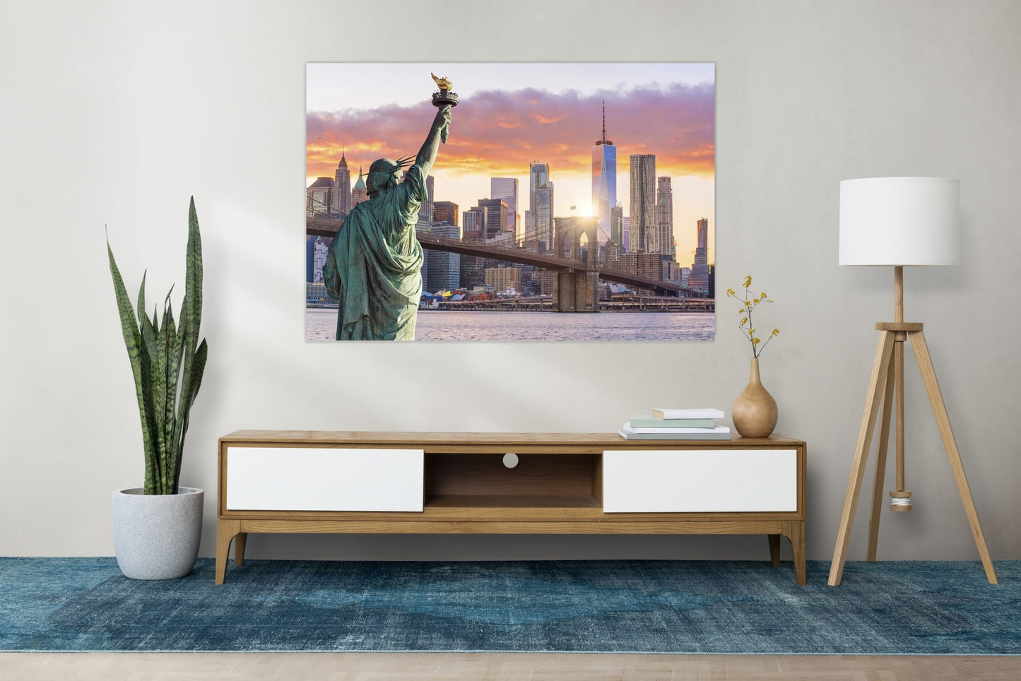 LIBERTAS Statue of Liberty at Sunset Modern Acrylic Wall Art