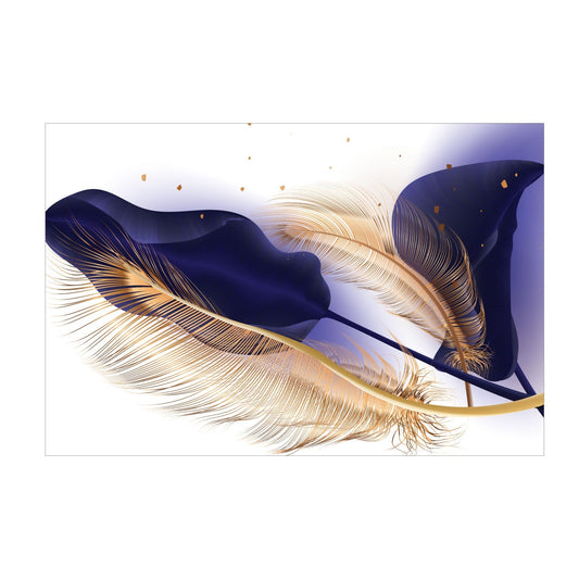 SULC-42 LEAVES Purple, Gold Feather Modern Acrylic Wall Art