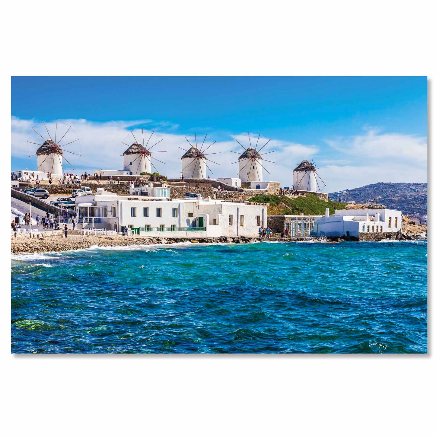 RYMAR Windmills in Greece Tempered Glass Print