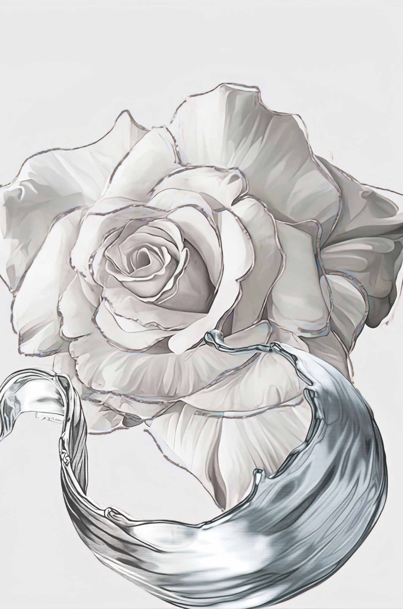 SULC-27 LETO White Rose With Silver Edge Modern Wall Art TG