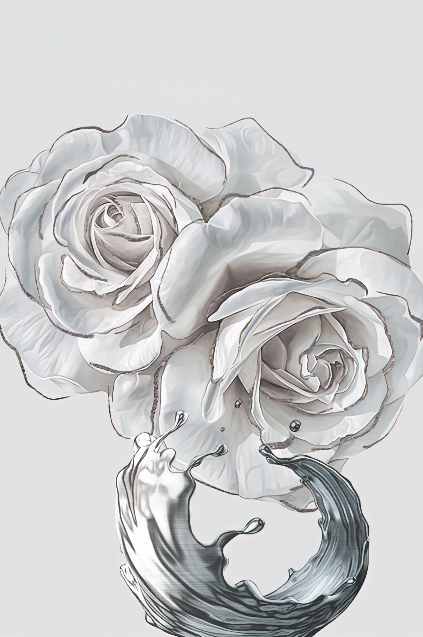 SULC-27 LETO White Rose With Silver Edge Modern Wall Art TG