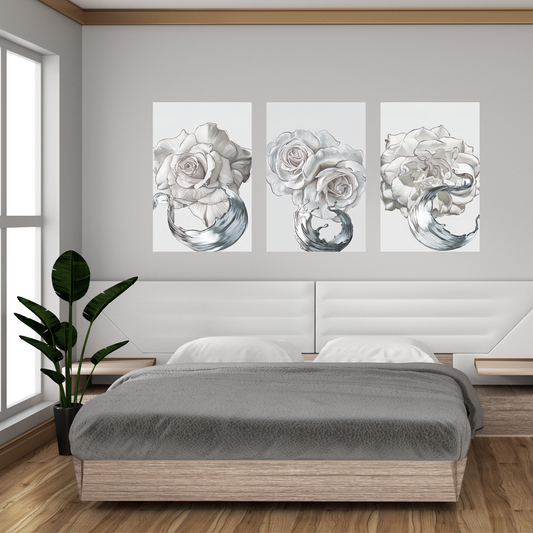 SULC-27 LETO White Rose With Silver Edge Modern Wall Art TG