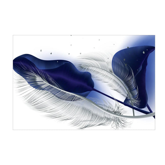 SULC-42 LEAVES Blue, Gold / Blue, Silver Feather Modern Acrylic Wall Art