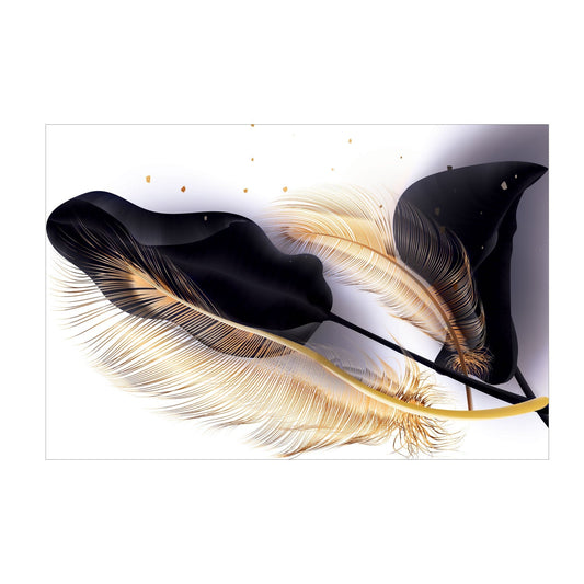 SULC-42 LEAVES Black, Gold Feather Modern Wall Art TG